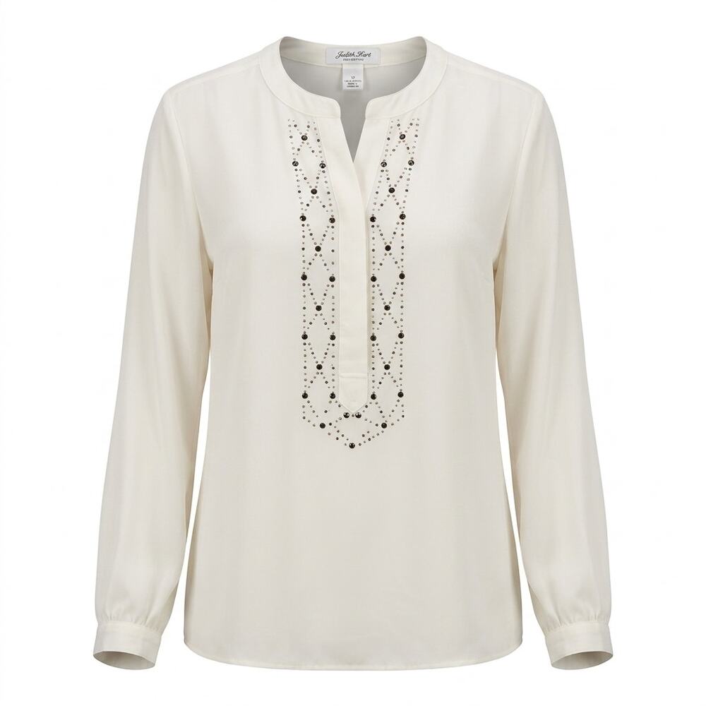 Judith Hart Collection Embroidered Beaded V-Neck Blouse Women Size 12